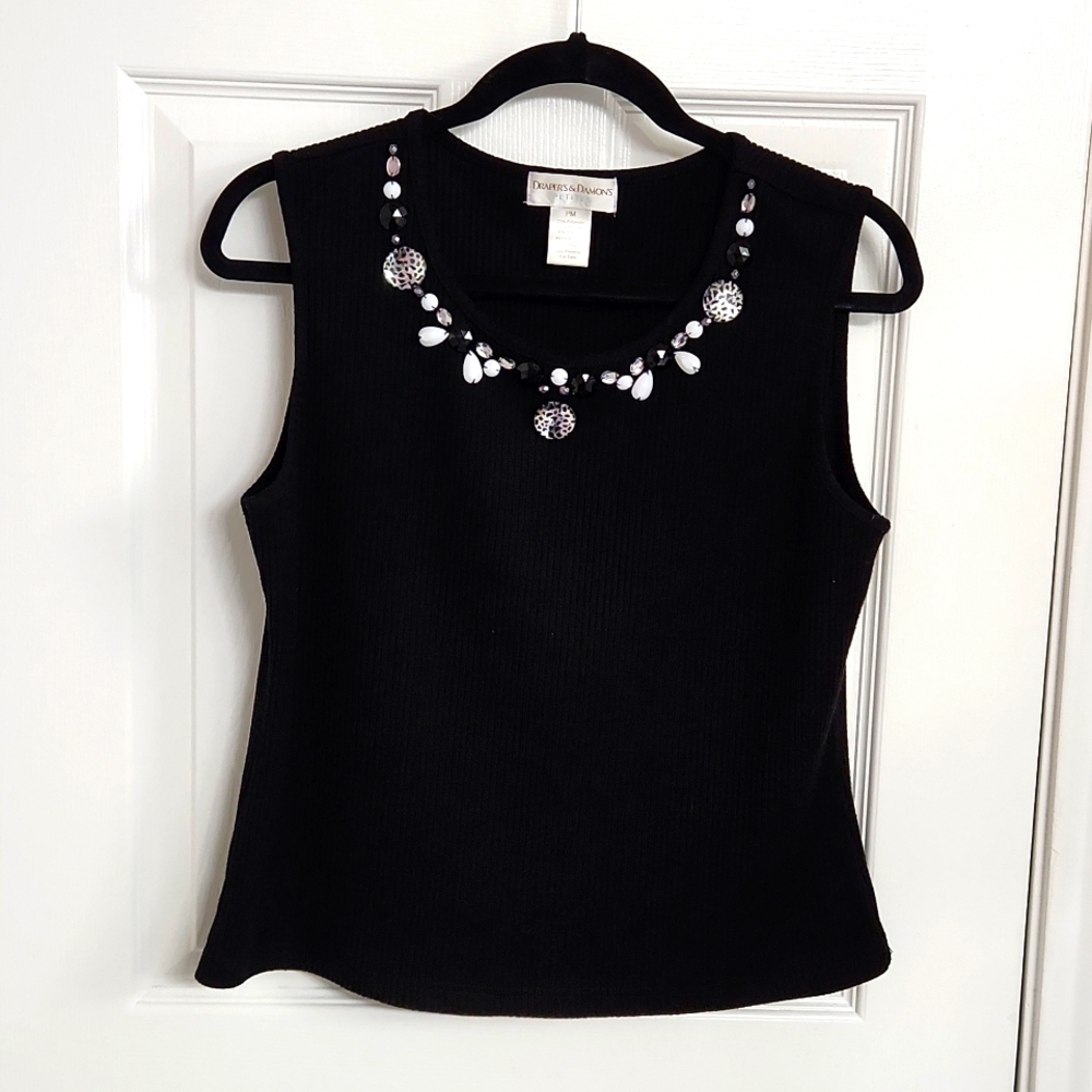 Draper's & Damon's Petites black bejeweled ribbed tank Size: Petite M